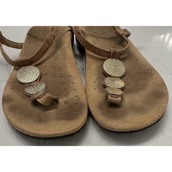 Vionic Lizbeth Size 7 Women's T-strap Orthotic Sandal Gold Cork Medallion - Picture 7 of 7
